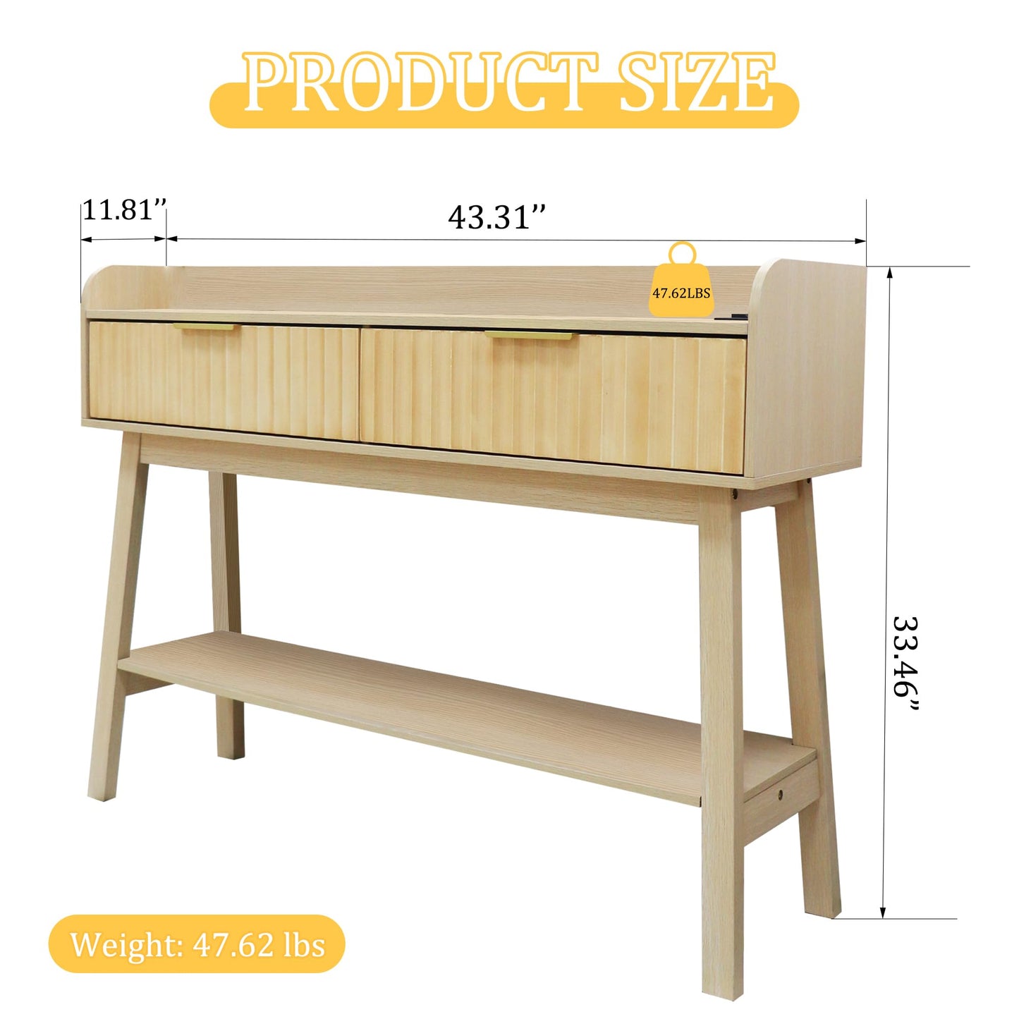 Console Table with 2 Drawers Storage, Outlets and USB Ports Charging Station