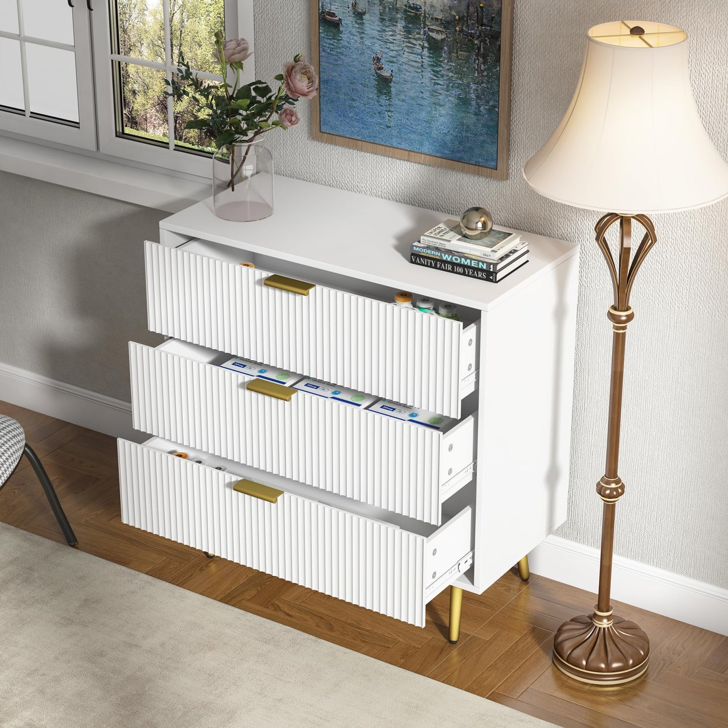 Modern Dressers Chest of Drawers with Fluted Panel