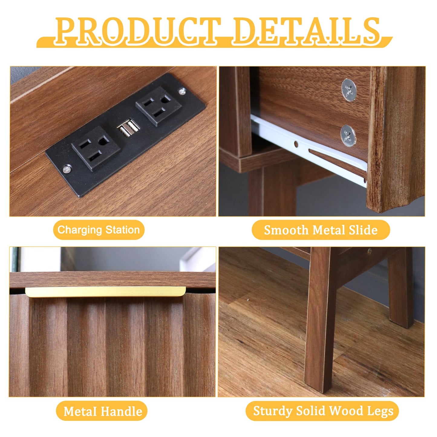 Console Table with 2 Drawers Storage, Outlets and USB Ports Charging Station