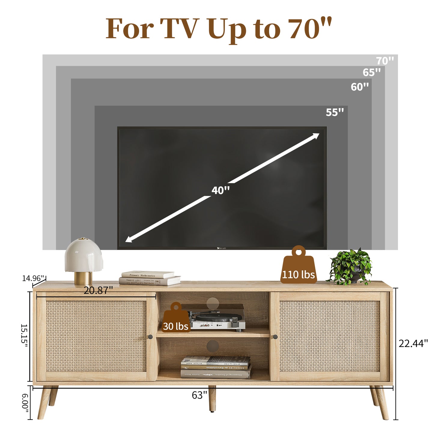 Rattan TV Stand for Up to 70" TV