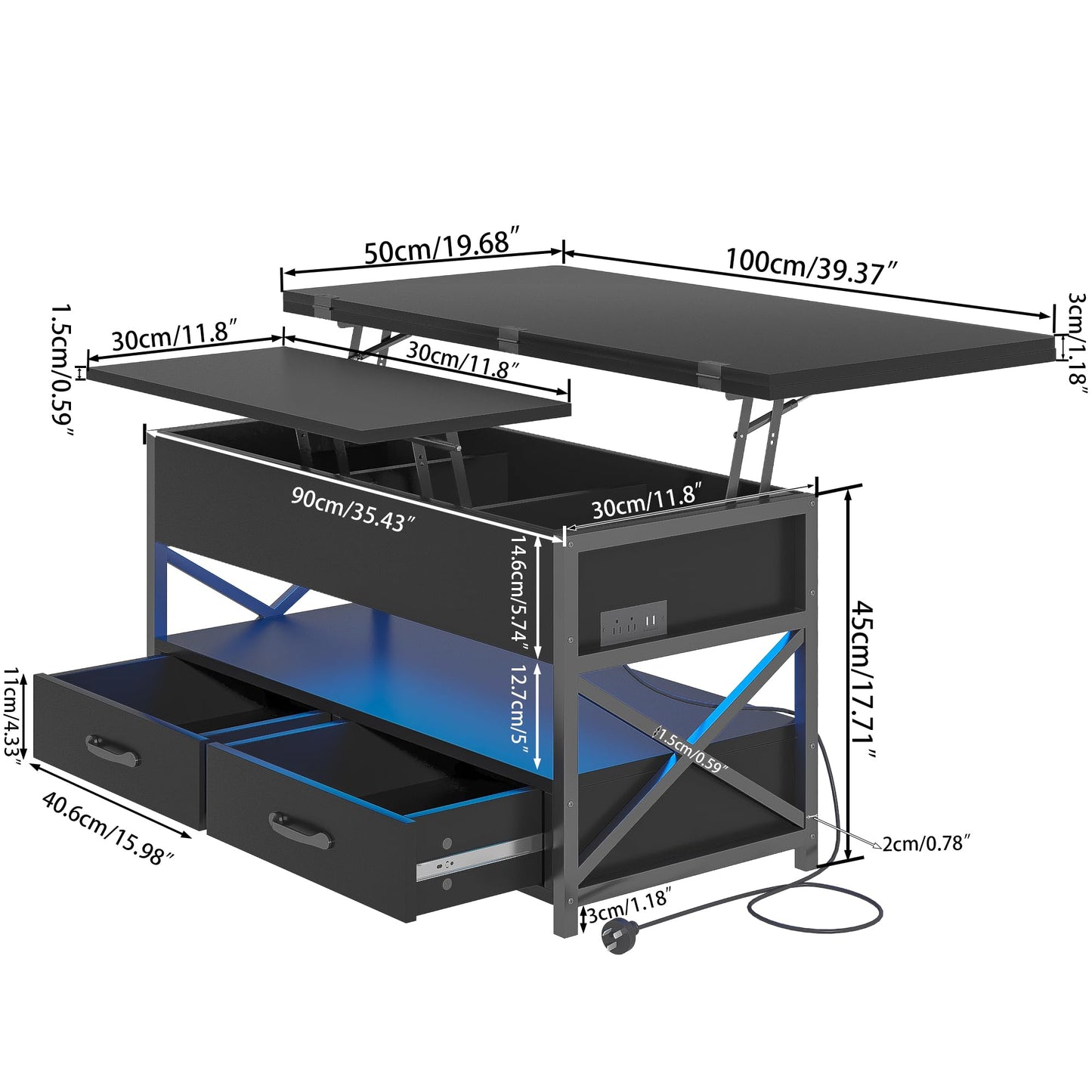 40'' Lift Top Coffee Table with LED Light