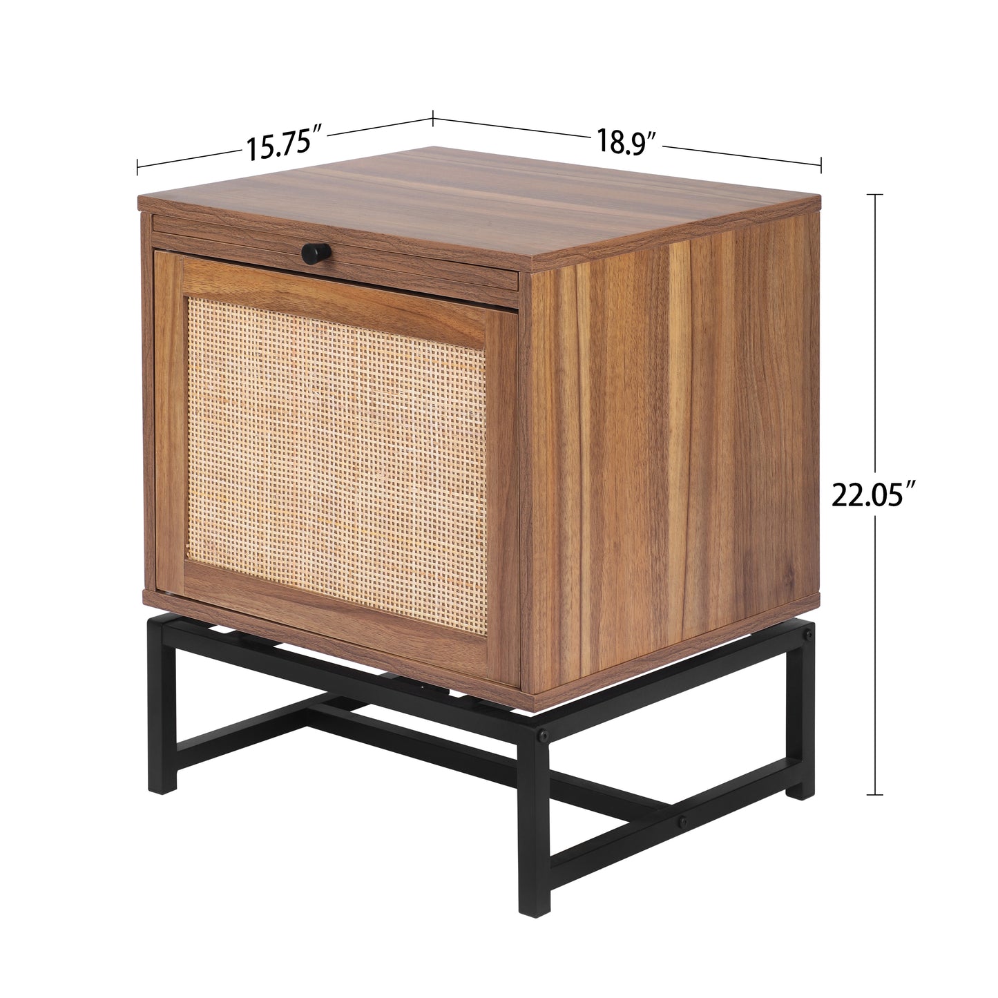 Rattan Door Nightstand with Telescopic Tray Boho Storage End Table Rattan Cabinet Sofa Side Table Night Stand for Bedroom, Living Room